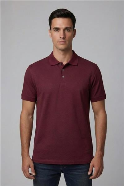 Jakar Desenli Polo Yaka Erkek T-Shirt Bordo