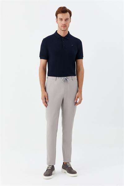 Erkek Gri Normal Kesim Regular Fit Viskon Örme Yan Cep Lastikli Bel Klasik Paça Jogger Pantolon