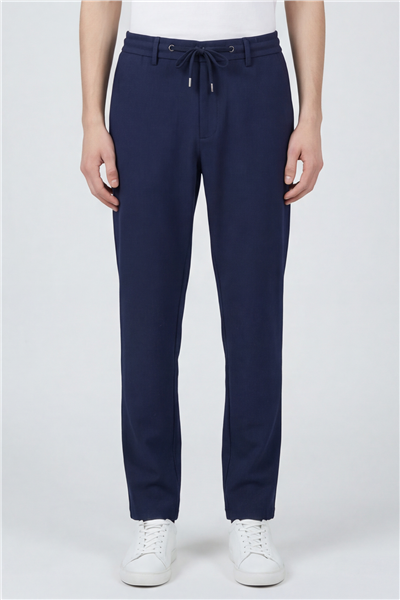 Erkek Lacivert Normal Kesim Regular Fit Viskon Örme Yan Cep Lastikli Bel Klasik Paça Jogger Pantolon