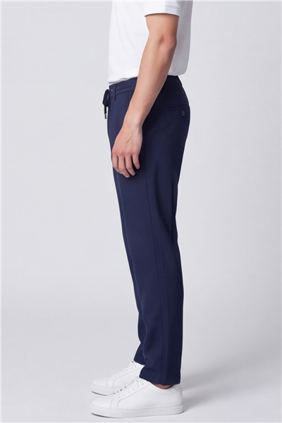 Erkek Lacivert Normal Kesim Regular Fit Viskon Örme Yan Cep Lastikli Bel Klasik Paça Jogger Pantolon