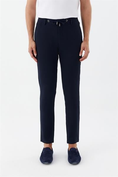Erkek Lacivert Normal Kesim Regular Fit Viskon Yan Cep Lastikli Bel Jogger Pantolon