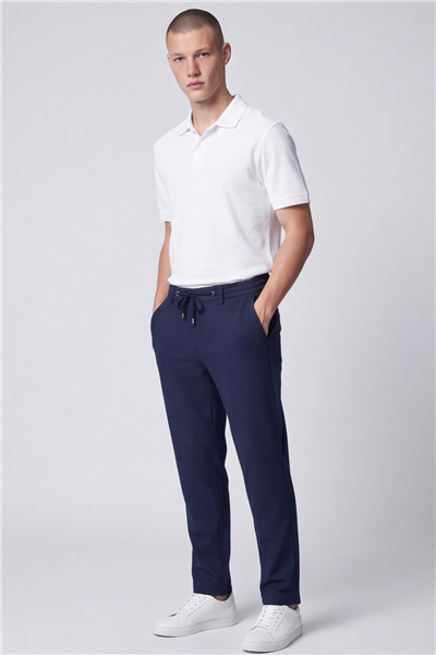 Erkek Lacivert Normal Kesim Regular Fit Viskon Örme Yan Cep Lastikli Bel Klasik Paça Jogger Pantolon