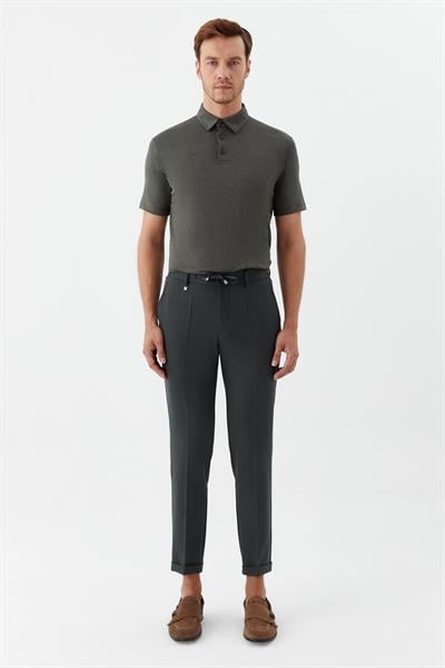 Erkek Zümrüt Dar Kesim Slim Fit Dokuma Yan Cep Jogger Pantolon