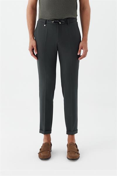 Erkek Zümrüt Dar Kesim Slim Fit Dokuma Yan Cep Jogger Pantolon