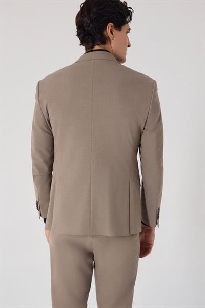 Erkek Kahve Dar Kesim Slim Fit Viskon Ceket Yaka Fleto Kapaklı Cep Çift Yırtmaçlı 6 Drop Takım Elbise