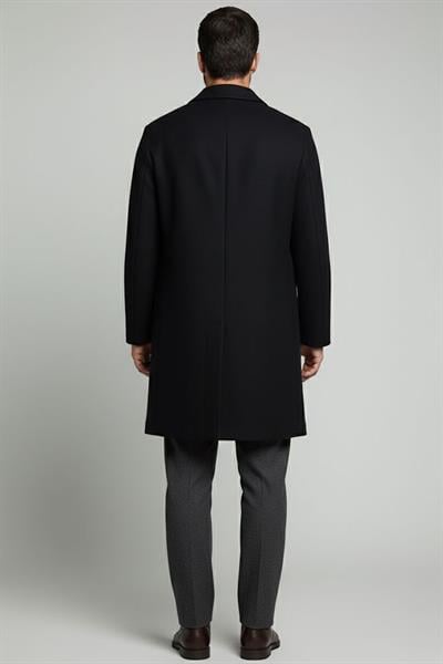 Giotelli Siyah Regular Fit Mono Yaka Yün Karışımlı Kaşe Erkek Kaban