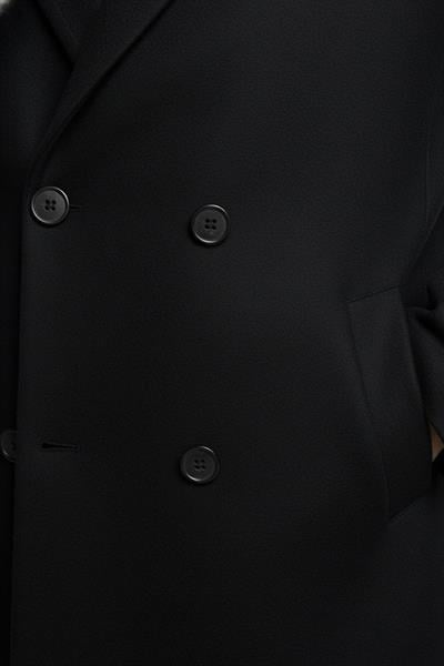 Giotelli Siyah Regular Fit Mono Yaka Yün Karışımlı Kaşe Erkek Kaban