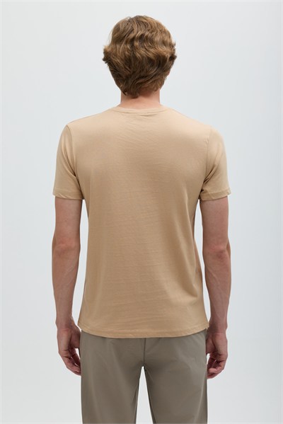 Kahve %100 Pamuk Bisiklet Yaka Düz Renk Basic T-Shirt