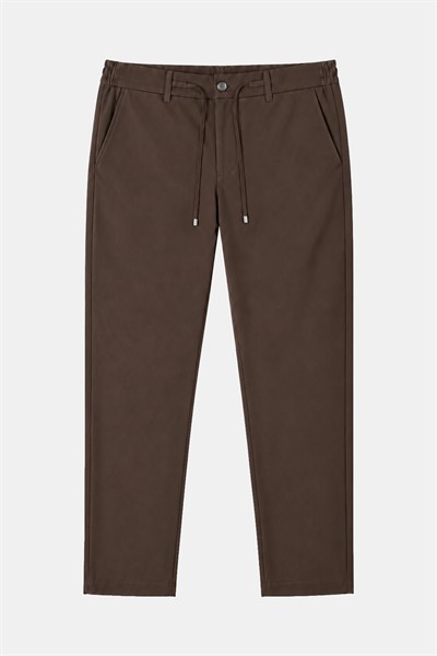 Kahve Dokulu Arka Lastikli Köprü Kemerli Bağcıklı Slim Fit Jogger Pantolon
