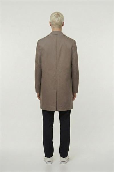 Erkek Kahve Geniş Kesim Oversize Fit Pamuklu Dokuma Yan Cepli Orta Boy Ceket Yaka Trençkot