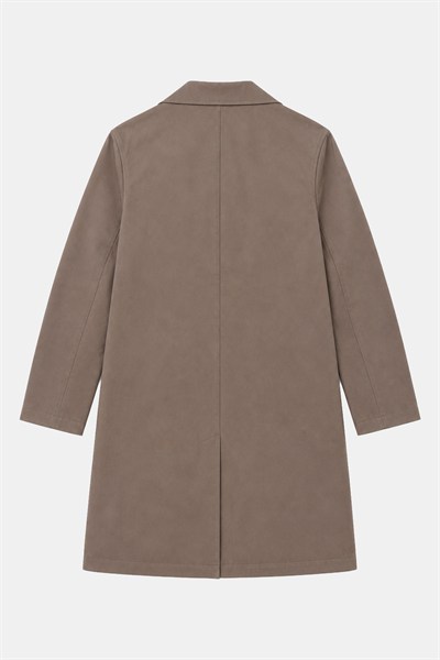 Kahve Oversize Pamuklu Yan Cepli Mono Yaka Trençkot