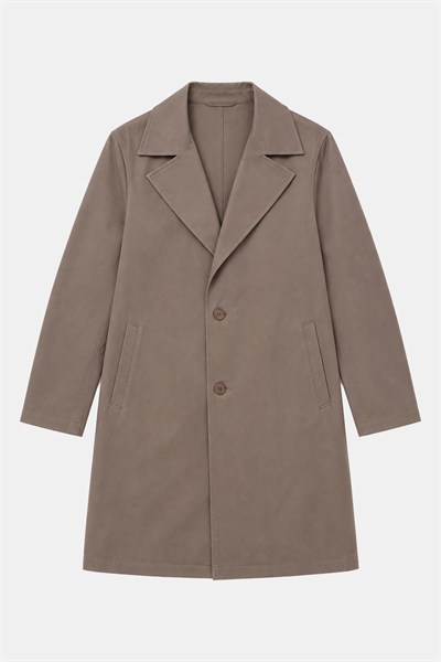 Kahve Oversize Pamuklu Yan Cepli Mono Yaka Trençkot