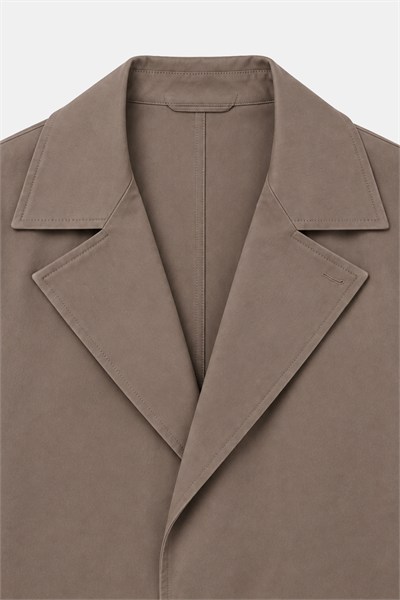 Kahve Oversize Pamuklu Yan Cepli Mono Yaka Trençkot