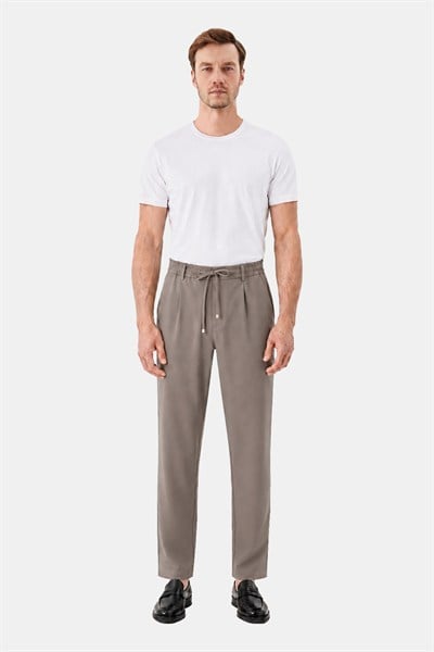 Kahve Dokulu Arka Lastikli Köprü Kemerli Bağcıklı Slim Fit Jogger Pantolon