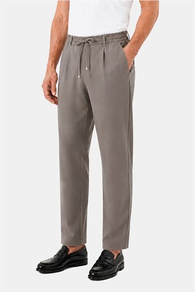 Kahve Dokulu Arka Lastikli Köprü Kemerli Bağcıklı Slim Fit Jogger Pantolon