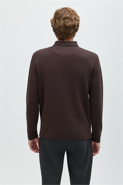 Kahverengi Regular Fit Polo Yaka Erkek Sweatshirt