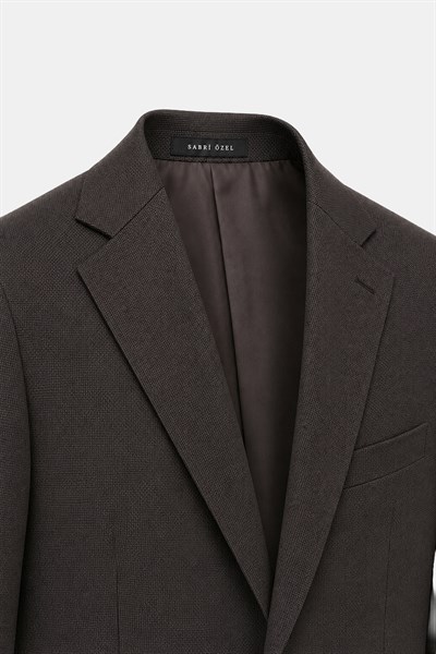 Kahve Slim Fit Normal Bel 6 Drop Mono Yaka Takım Elbise