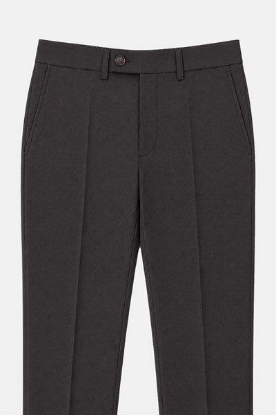 Kahve Slim Fit Normal Bel 6 Drop Mono Yaka Takım Elbise