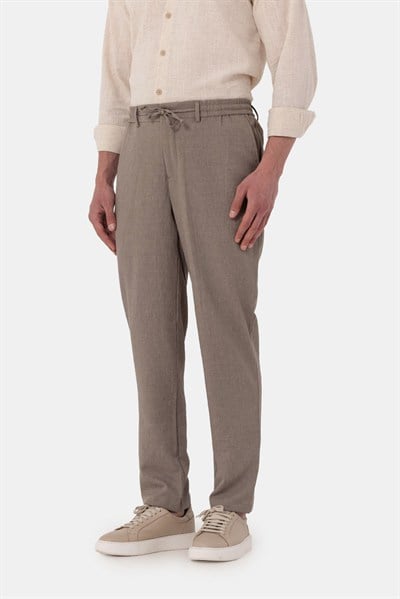 Kahverengi Dokulu Arka Lastikli Köprü Kemerli Bağcıklı Slim Fit Jogger Pantolon