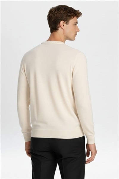 Kemik Standart Fit Yün Karışımlı Bisiklet Yaka Düz Erkek Triko Kazak