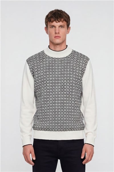 Erkek Kemik Normal Kesim Regular Fit Yünlü Dokuma Desenli Triko Kazak