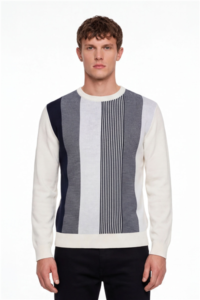 Erkek Kemik Normal Kesim Regular Fit Yünlü Dokuma Bisiklet Yaka Triko Kazak 