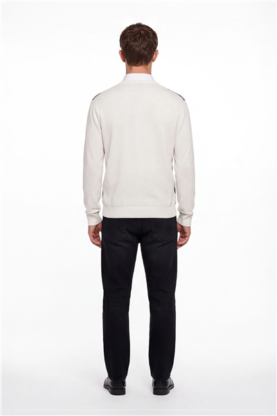 Erkek Kemik Normal Kesim Regular Fit Yünlü Desenli Bisiklet Yaka Triko Kazak 