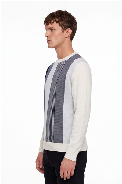 Erkek Kemik Normal Kesim Regular Fit Yünlü Dokuma Bisiklet Yaka Triko Kazak 