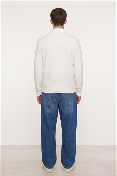 Erkek Kemik-Siyah Normal Kesim Regular Fit Yünlü Dokuma Desenli Triko Kazak