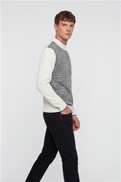 Erkek Kemik Normal Kesim Regular Fit Yünlü Dokuma Desenli Triko Kazak