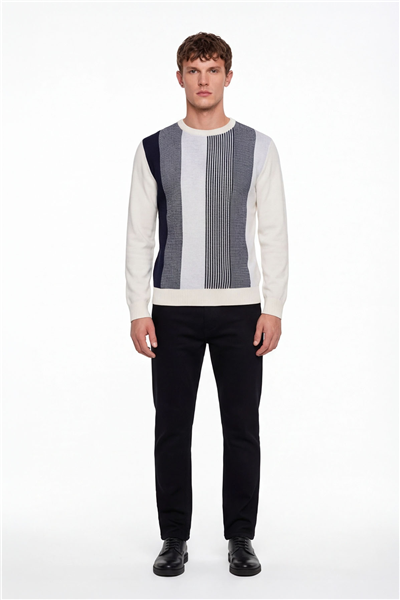 Erkek Kemik Normal Kesim Regular Fit Yünlü Dokuma Bisiklet Yaka Triko Kazak 