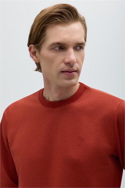 Kiremit Bisiklet Yaka Basic Erkek Sweatshirt