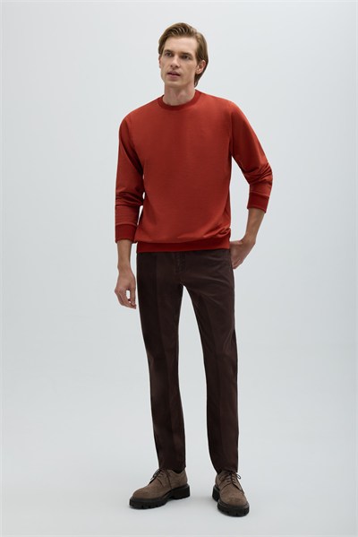Kiremit Bisiklet Yaka Basic Erkek Sweatshirt