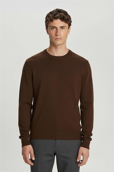 Kiremit Standart Fit Yün Karışımlı Bisiklet Yaka Düz Erkek Triko Kazak