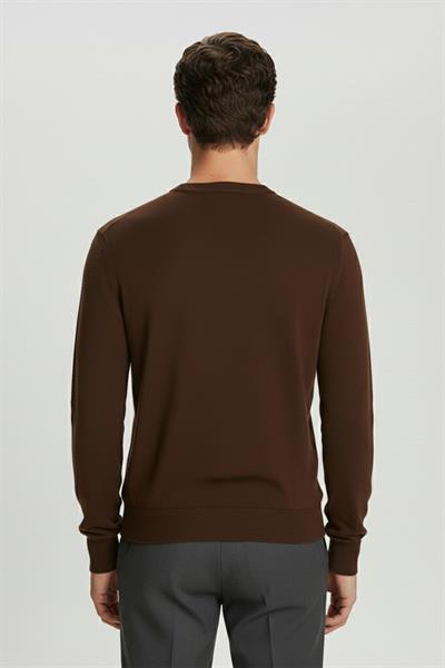 Kiremit Standart Fit Yün Karışımlı Bisiklet Yaka Düz Erkek Triko Kazak