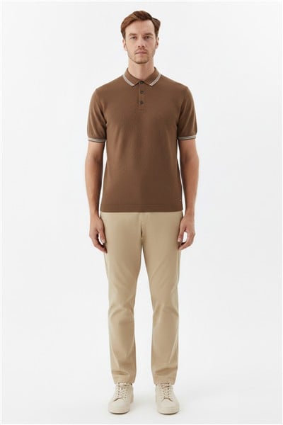 Erkek Kiremit Slim Fit %100 Pamuk Jakarlı Triko Polo Yaka Tişört