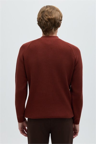 Kiremit Slim Fit Fermuarlı Yarım Balıkçı Yaka Triko Kazak