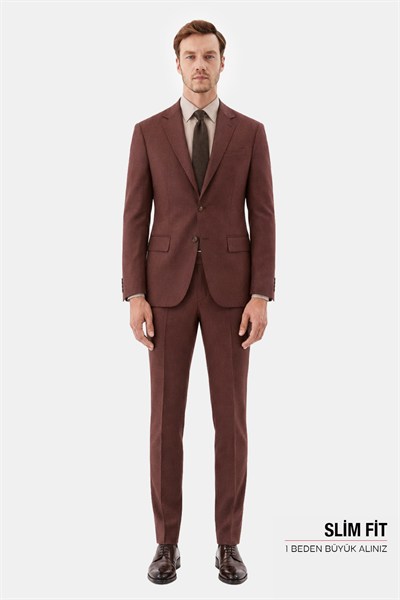 Kiremit Slim Fit Normal Bel 6 Drop Mono Yaka Takım Elbise