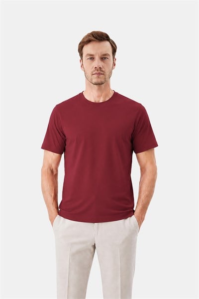 Kırmızı %100 Pamuk Regular Fit Bisiklet Yaka Basic T-shirt