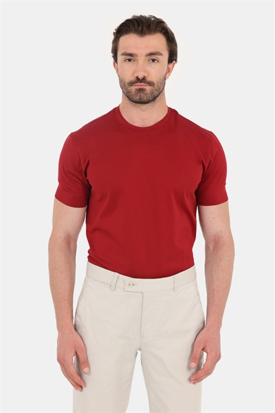 Kırmızı %100 Pamuk Regular Fit Bisiklet Yaka Basic T-shirt