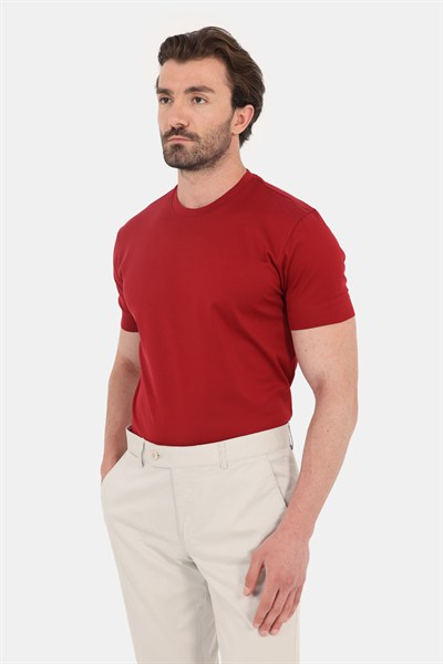 Kırmızı %100 Pamuk Regular Fit Bisiklet Yaka Basic T-shirt