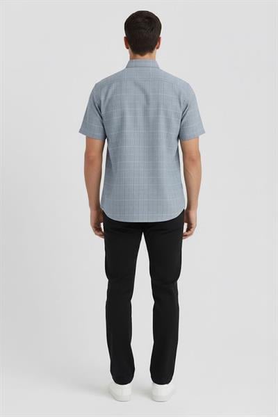Erkek Haki Normal Kesim Regular Fit %100 Ekose Kısa Kollu Düğmeli Yaka Gömlek 