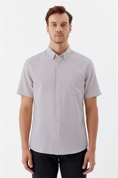 Erkek Bordo Normal Kesim Regular Fit %100 Pamuk Kısa Kollu Düğmeli Yaka Gömlek 