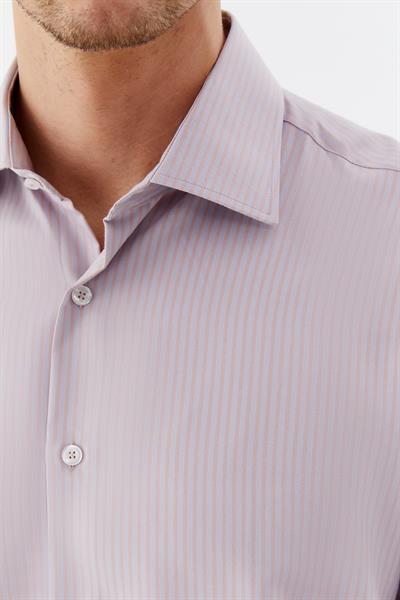 Erkek Fuşya Çizgili Klasik Yaka Regular Fit Gömlek