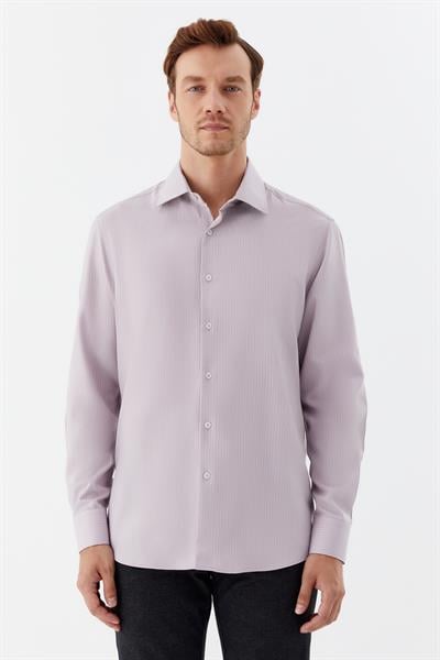 Erkek Fuşya Çizgili Klasik Yaka Regular Fit Gömlek