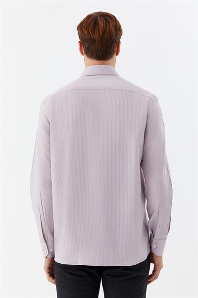 Erkek Fuşya Çizgili Klasik Yaka Regular Fit Gömlek
