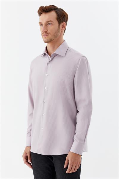 Erkek Fuşya Çizgili Klasik Yaka Regular Fit Gömlek