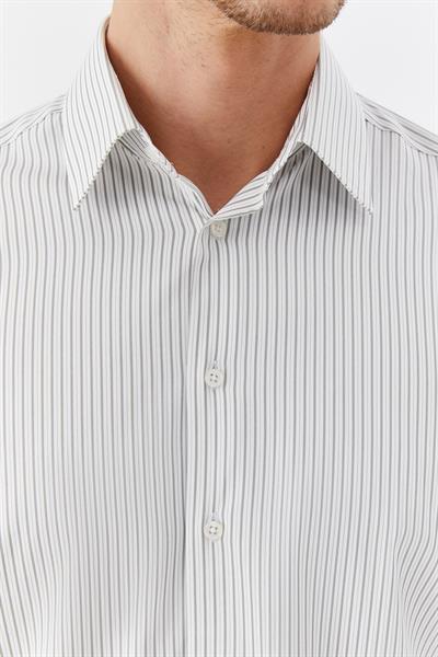 Erkek Haki Çizgili Klasik Yaka Slim Fit Gömlek