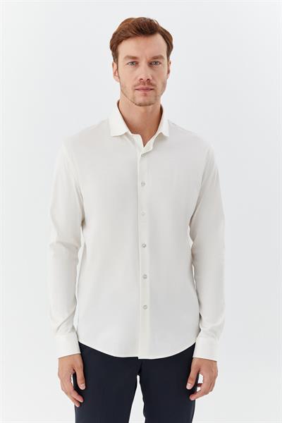 Erkek Latte Düz Klasik Yaka Slim Fit Gömlek