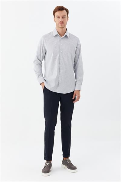 Erkek Lacivert Çizgili Klasik Yaka Slim Fit Gömlek